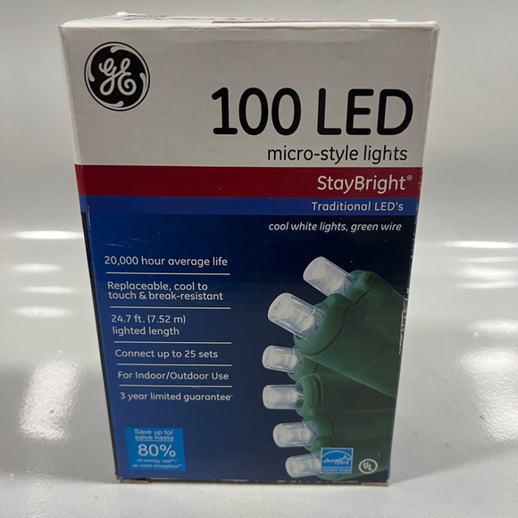 GE 100 LED Christmas Lights Micro-Style Cool White Green Wire Indoor/outdoor - Picture 1 of 2